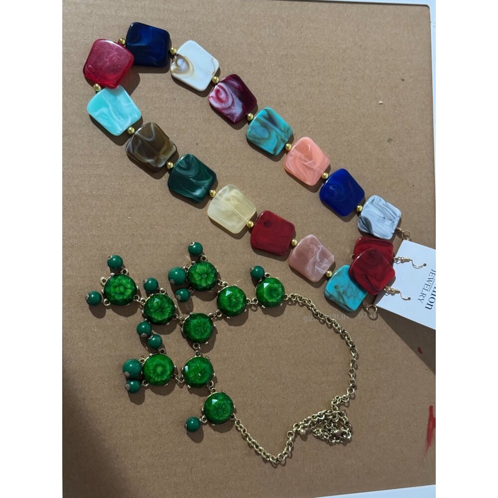 Beonon Bold & Colorful Statement Necklace Set - Resin & Gem-Inspired Designs